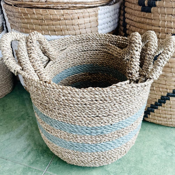 Seagrass Basket - NATURAL & GREY STRIPE