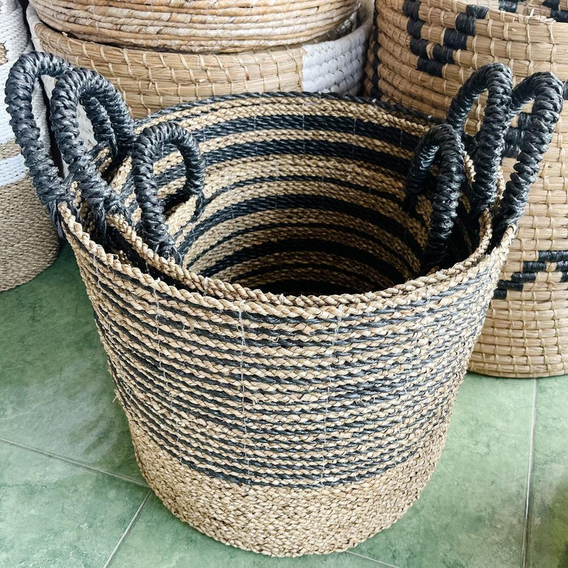 Seagrass Basket - NATURAL & BLACK STRIPE