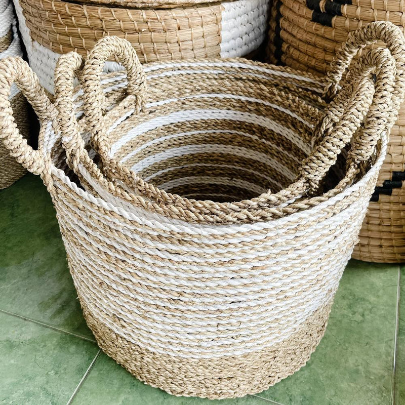 Seagrass Basket - NATURAL & WHITE STRIPE