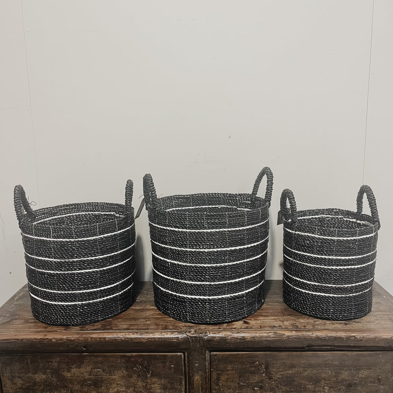 PVC Raffia Basket - Black & White Stripe