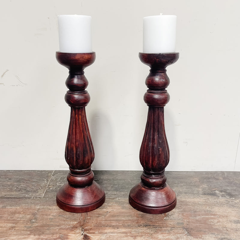 Wooden Candlestick - TALL ONION DBL BOLA