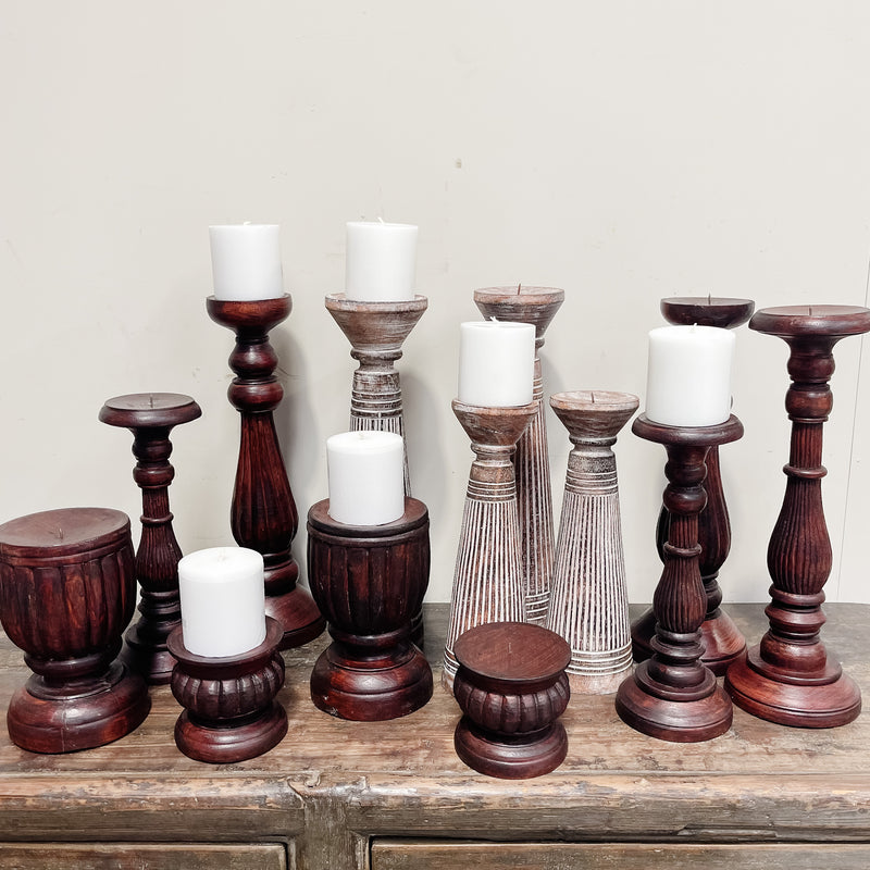 Wooden Candlestick - TALL ONION DBL BOLA