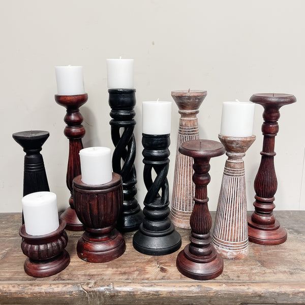 Wooden Candlestick - TALL ONION DBL BOLA