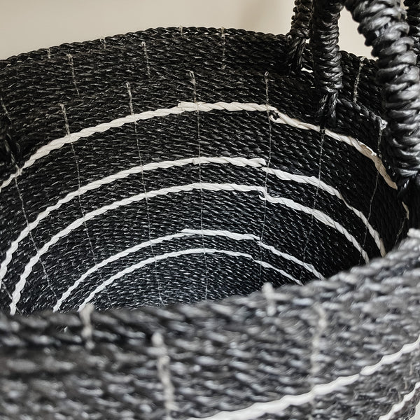 PVC Raffia Basket - Black & White Stripe