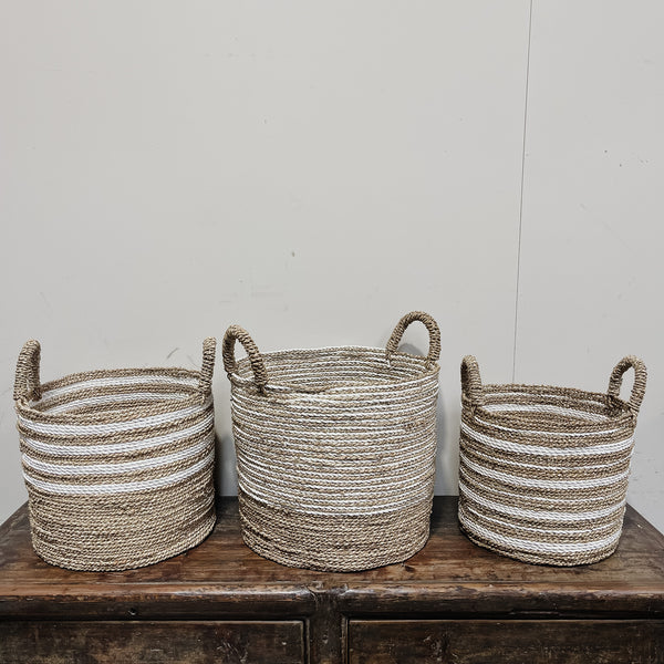 Seagrass Basket - NATURAL & WHITE STRIPE