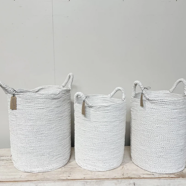 Tall Basket RAFFIA PVC - WHITE